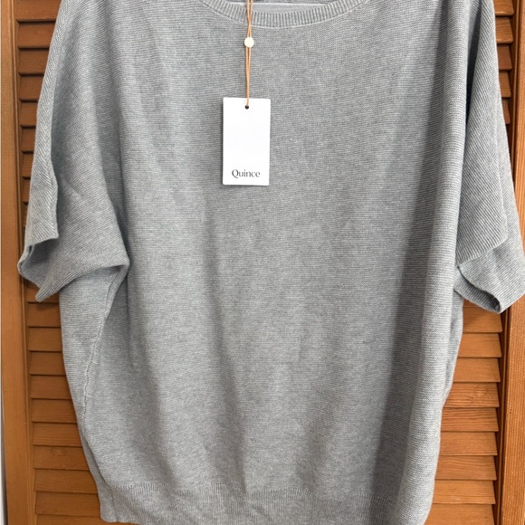Quince Womens cotton cashmere link Short-Sleeve Sweater in Light Gray Brand New - Picture 3 of 5